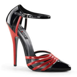 Devious DOMINA-412 Black-Red Ankle Strap D'Orsay Pumps