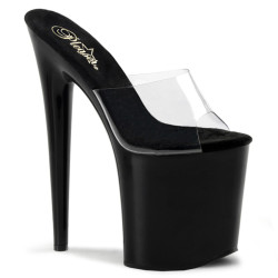Pleaser FLAMINGO-801 Transparent Black Heeled Mules