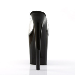 Pleaser FLAMINGO-801 Transparent Black Heeled Mules