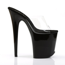 Pleaser FLAMINGO-801 Transparent Black Heeled Mules