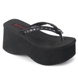 Demonia FUNN-33 Black Vegan Platform Women Flip Flops