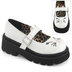 Demonia RENEGADE-56 White Vegan Maryjane Platform Shoes