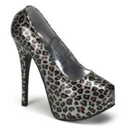 Bordello TEEZE-37 Silver Cheetah Patent Sale Women