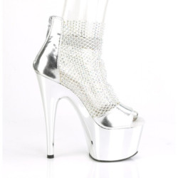 Pleaser ADORE-765RM Silver Metallic Strass Mesh Chrome