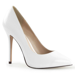 Pleaser AMUSE-20 White Pointed Toe Stiletto Pumps