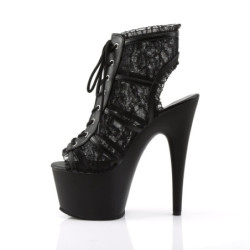 Pleaser ADORE-796LC Black Mesh Lace Heeled Ankle Boots