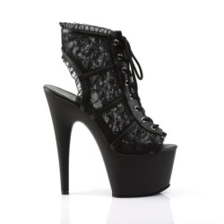 Pleaser ADORE-796LC Black Mesh Lace Heeled Ankle Boots