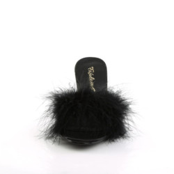 Fabulicious AMOUR-03 Black Feathers Low Heeled Mules