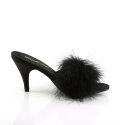 Fabulicious AMOUR-03 Black Feathers Low Heeled Mules