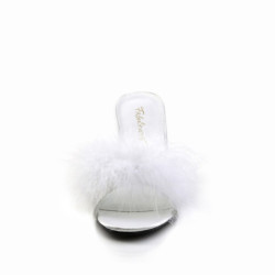 Fabulicious AMOUR-03 White Feathers Low Heeled Mules