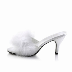 Fabulicious AMOUR-03 White Feathers Low Heeled Mules