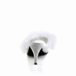 Fabulicious AMOUR-03 White Feathers Low Heeled Mules