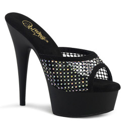 Pleaser DELIGHT-601-6RM Black Vegan Suede Strass Mesh
