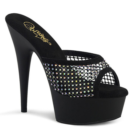 Pleaser DELIGHT-601-6RM Black Vegan Suede Strass Mesh