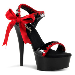 Pleaser DELIGHT-615 Black-Red Platform High Heel Sandal