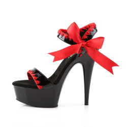 Pleaser DELIGHT-615 Black-Red Platform High Heel Sandal