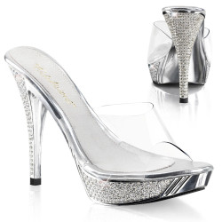 Fabulicious ELEGANT-401 Transparent Silver High Mules