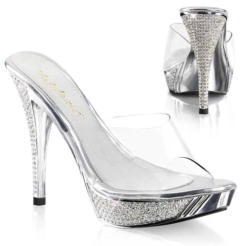 Fabulicious ELEGANT-401 Transparent Silver High Mules