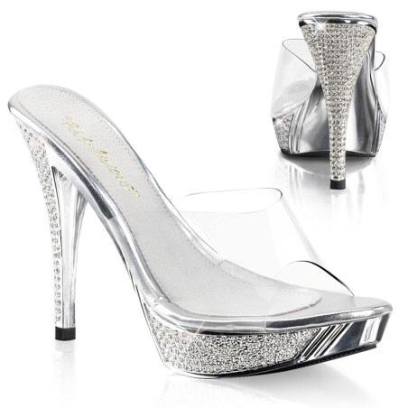 Fabulicious ELEGANT-401 Transparent Silver High Mules