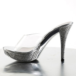 Fabulicious ELEGANT-401 Transparent Silver High Mules