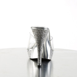 Fabulicious ELEGANT-401 Transparent Silver High Mules