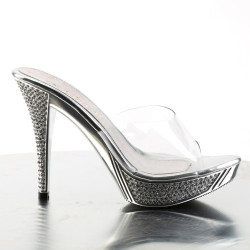 Fabulicious ELEGANT-401 Transparent Silver High Mules