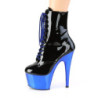 Pleaser ADORE-1020 Black Patent Blue Chrome Ankle Boots