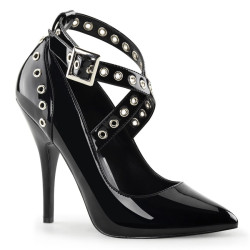 Pleaser SEDUCE-443 Black Crisscross Straps Heeled Pumps