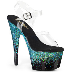 Pleaser ADORE-708SS Transparent Black Turquoise Glitter