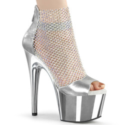 Pleaser ADORE-765RM Silver Metallic Strass Mesh Chrome