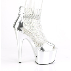 Pleaser ADORE-765RM Silver Metallic Strass Mesh Chrome