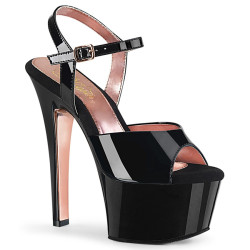 Pleaser ASPIRE-609TT Black Patent Rose Gold Chrome Sale