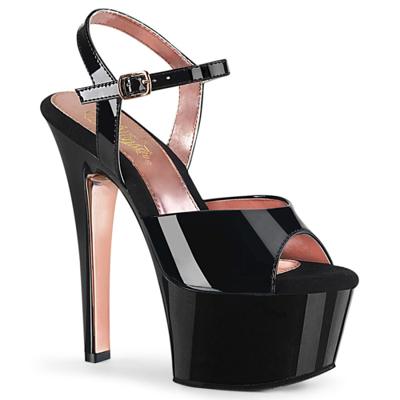 Pleaser ASPIRE-609TT Black Patent Rose Gold Chrome Sale