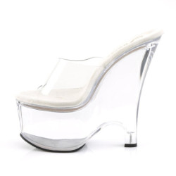 Pleaser BEAU-601 Clear Platform Heeled Wedge Mules Women
