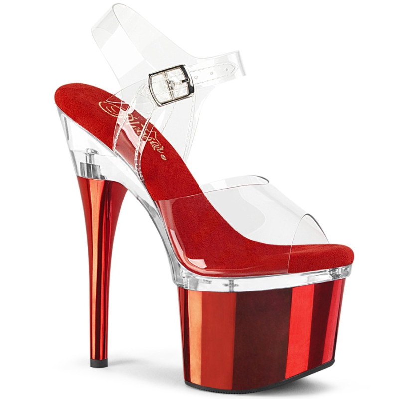 Pleaser ESTEEM-708 Transparent Red Chrome Sale Women