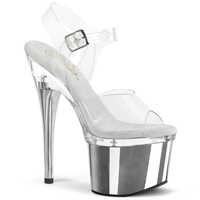 Pleaser ESTEEM-708 Transparent Silver Chrome Heeled Women Pleaser ESTEEM-708 Transparent Silver Chrome Heeled Women