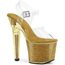 Pleaser LOVESICK-708SG Transparent Gold Glitter Strass