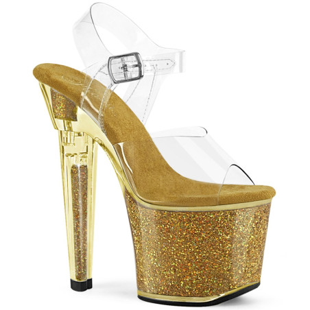 Pleaser LOVESICK-708SG Transparent Gold Glitter Strass