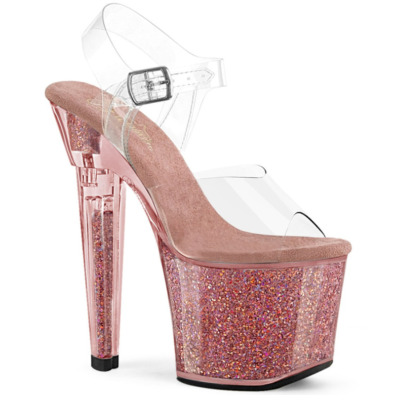 Pleaser LOVESICK-708SG Transparent Pink Glitter Strass Pleaser LOVESICK-708SG Transparent Pink Glitter Strass