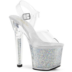 Pleaser LOVESICK-708SG Transparent Silver Glitter Stras