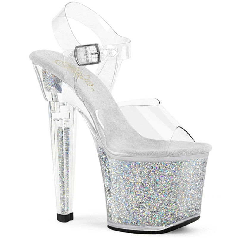 Pleaser LOVESICK-708SG Transparent Silver Glitter Stras Pleaser LOVESICK-708SG Transparent Silver Glitter Stras