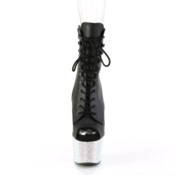 Pleaser BEJEWELED-1021-7 Black Vegan Leather Silver