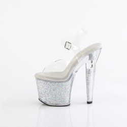 Pleaser LOVESICK-708SG Transparent Silver Glitter Stras