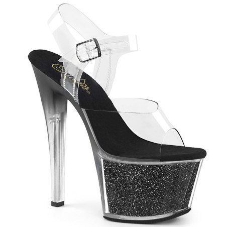 Pleaser SKY-308G-T Transparent Black Glitter Sale Women