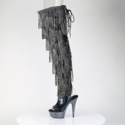 Pleaser BEJEWELED-3017HG-RSF Black Fringe Thigh Boots