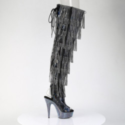 Pleaser BEJEWELED-3017HG-RSF Black Fringe Thigh Boots