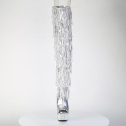Pleaser BEJEWELED-3017HG-RSF Silver Fringe Thigh Boots