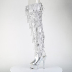 Pleaser BEJEWELED-3017HG-RSF Silver Fringe Thigh Boots