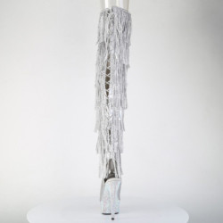 Pleaser BEJEWELED-3017HG-RSF Silver Fringe Thigh Boots