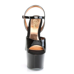 Pleaser SKY-309TT Black Patent Rose Gold Chrome Sale